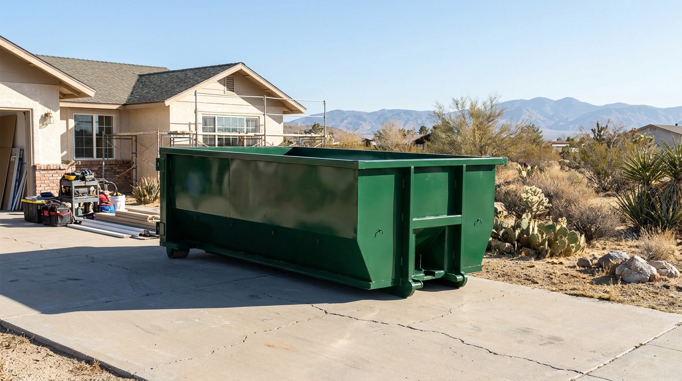Roll-off dumpster on a driveway in Chatsworth